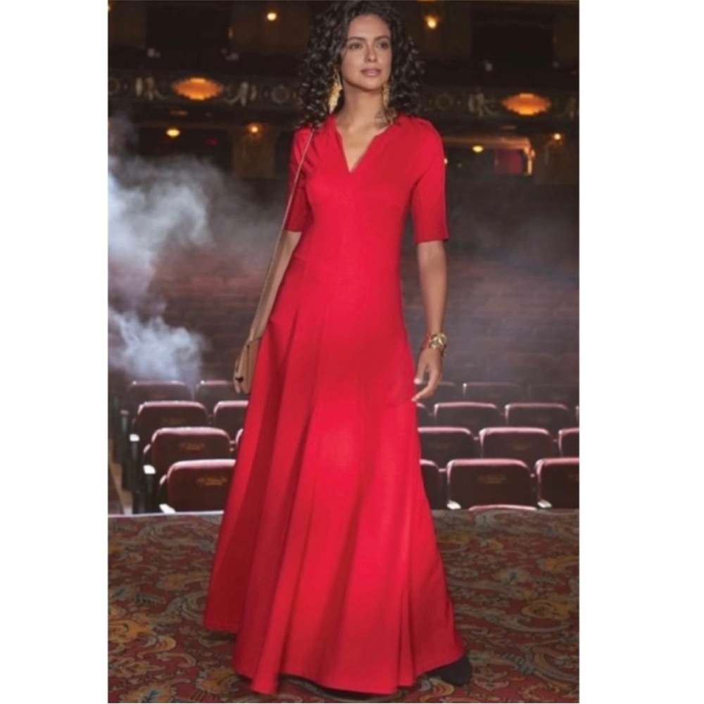 Soft Surroundings Scarletta Ponte Knit Red Maxi Dress SZ 6P - Picture 1 of 10